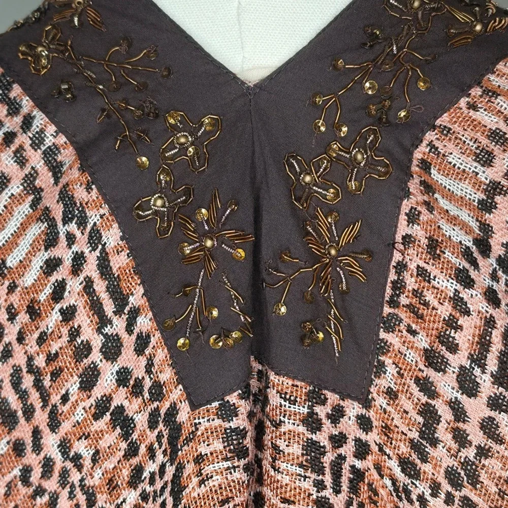 Soft Surroundings Korra Tweed Wrap‎ Beaded Embroidery Boho Earth Tones NWT